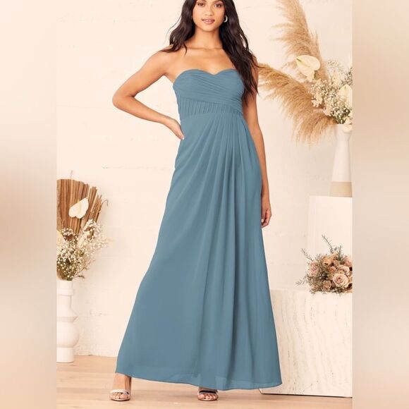 Lulus Maxi Dress Strapless Size Large Blue - Picture 1 of 9